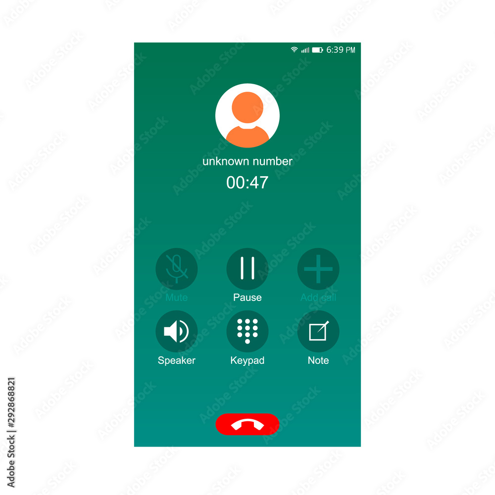 Phone call screen interface, call screen template with icons, vector illustration Phone call screen interface, call screen template with icons, vector illustration
