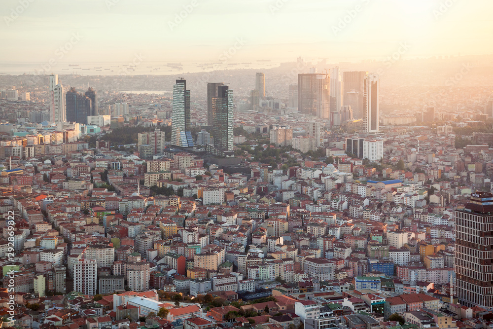 Top view of the evening modern Istanbul