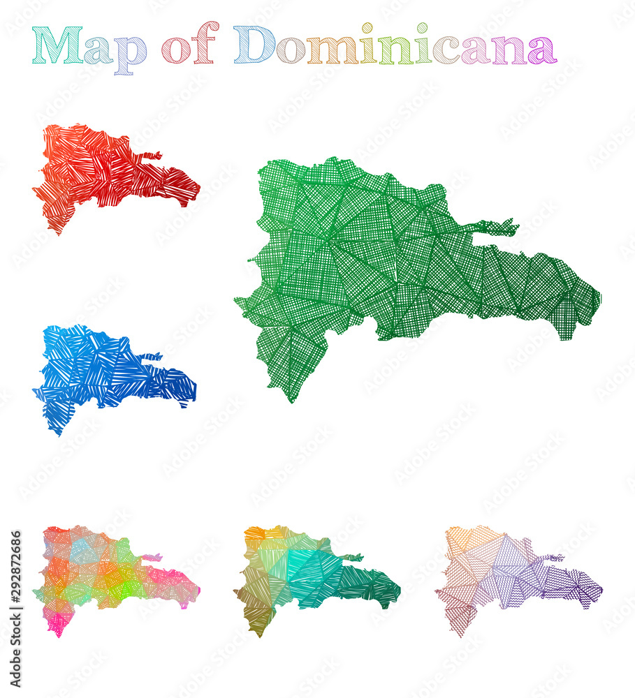 Hand-drawn map of Dominicana. Colorful country shape. Sketchy Dominicana maps collection. Vector illustration.
