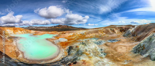 Fototapeta Naklejka Na Ścianę i Meble -  Exotic landscape of Acid hot lake with turquoise water in the geothermal valley Leirhnjukur