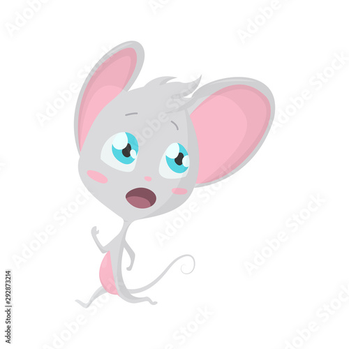 Cute grey mouse run. Vector Stock Illustrations isolated Emoji character cartoon mouse stickers emoticon with emotion, situation and pose.