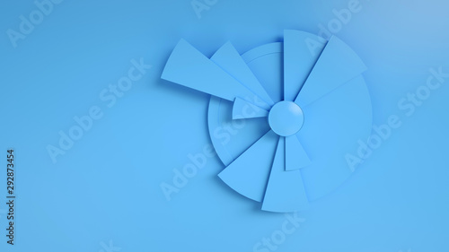 Data visualization. 3d render of monochrome blue pie chart with copy space for banner. Business, stock, marketing concept