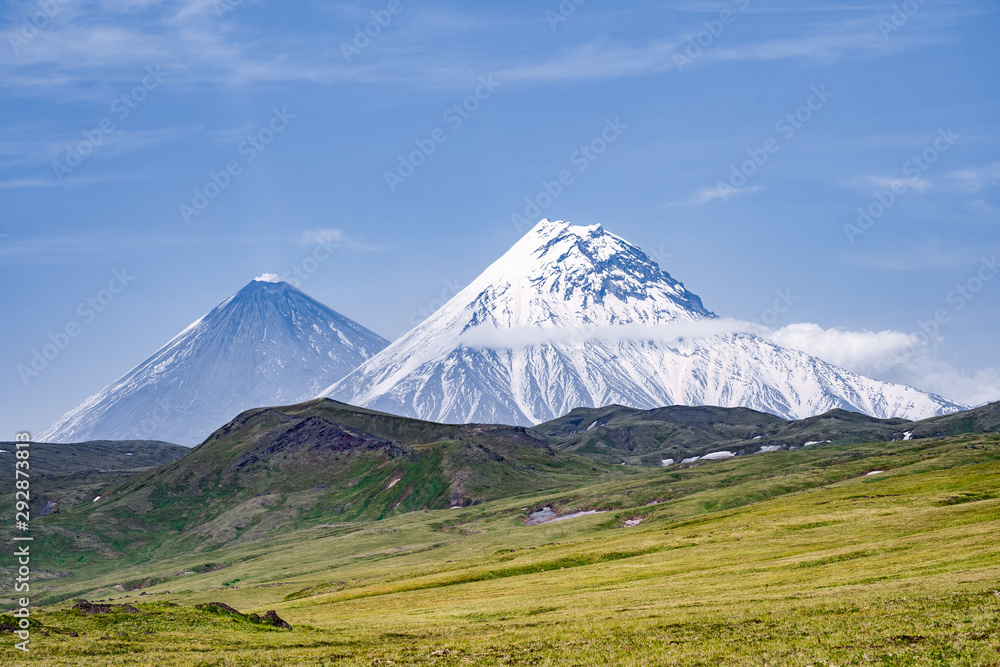 The Kamchatka volcano. Klyuchevskaya hill. The nature of Kamchatka, mountains and volcanoes.
