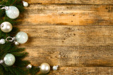 Christmas background with wooden background, pin, christmas balls, flat Design