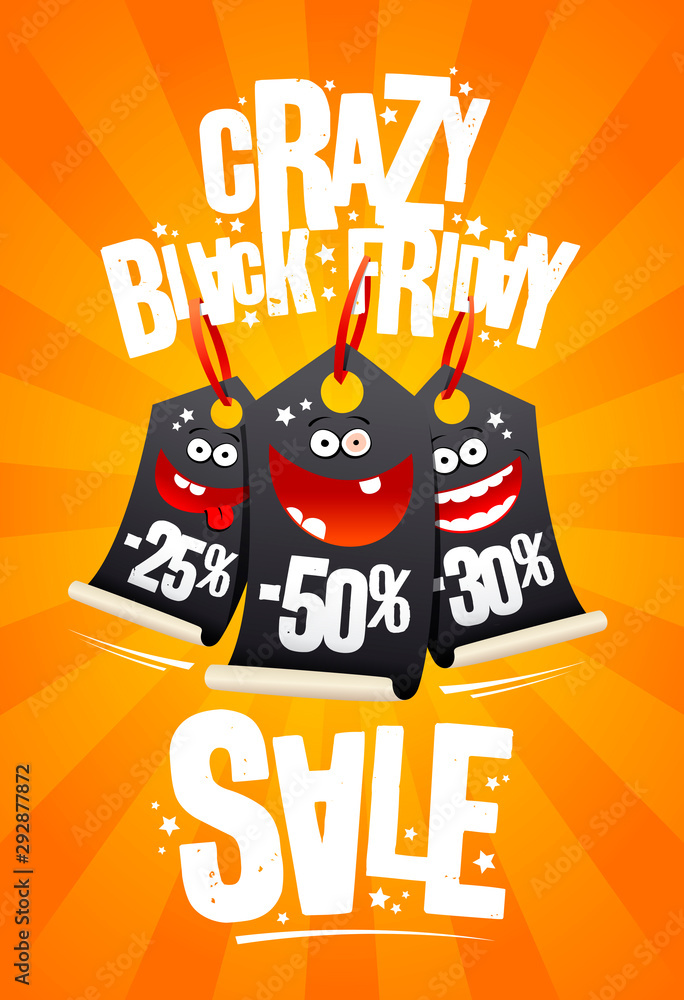 Crazy black friday sale poster design with funny price tags Stock Vector |  Adobe Stock