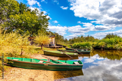 Seignosse, Landes, France - View of boats in front of Hardy Pond