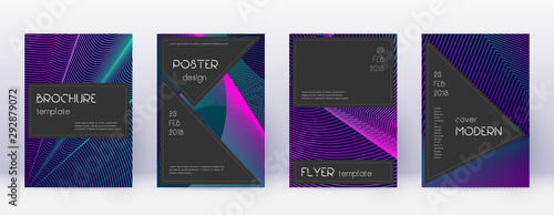 Black brochure design template set. Neon abstract 