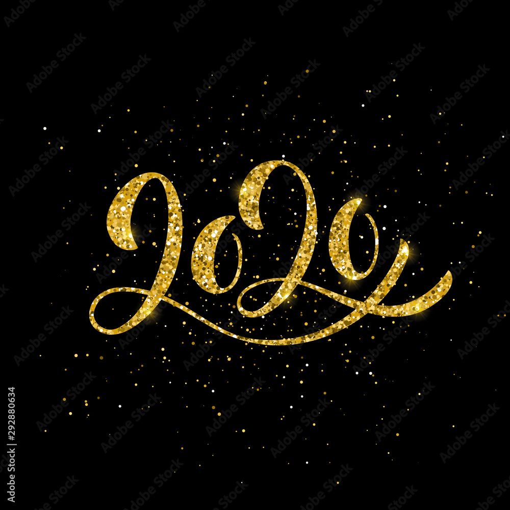 Happy New Year 2020 poster with hand drawn lettering. Happy New Year 2020 poster with hand drawn lettering.