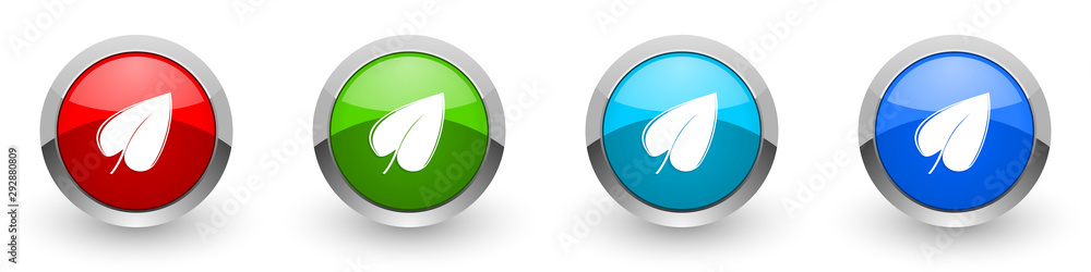 Leaf silver metallic glossy icons, red, set of modern design buttons for web, internet and mobile applications in four colors options isolated on white background Leaf silver metallic glossy icons, red, set of modern design buttons for web, internet and mobile applications in four colors options isolated on white background