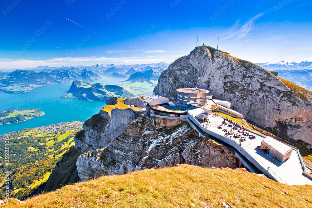 Pilatus Kulm mountain peak and Lucerne lake view