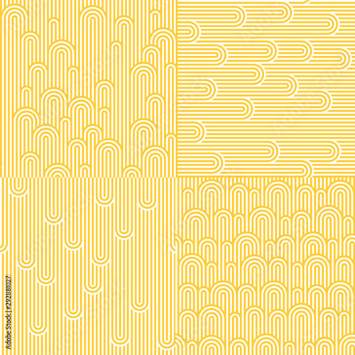 Vector Seamless Patterns with White and Yellow Waves and Stripes Texture. Noodle and Pasta Abstract Background Concept.