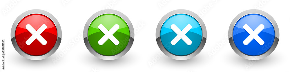 Cancel silver metallic glossy icons, red, set of modern design buttons for web, internet and mobile applications in four colors options isolated on white background Cancel silver metallic glossy icons, red, set of modern design buttons for web, internet and mobile applications in four colors options isolated on white background