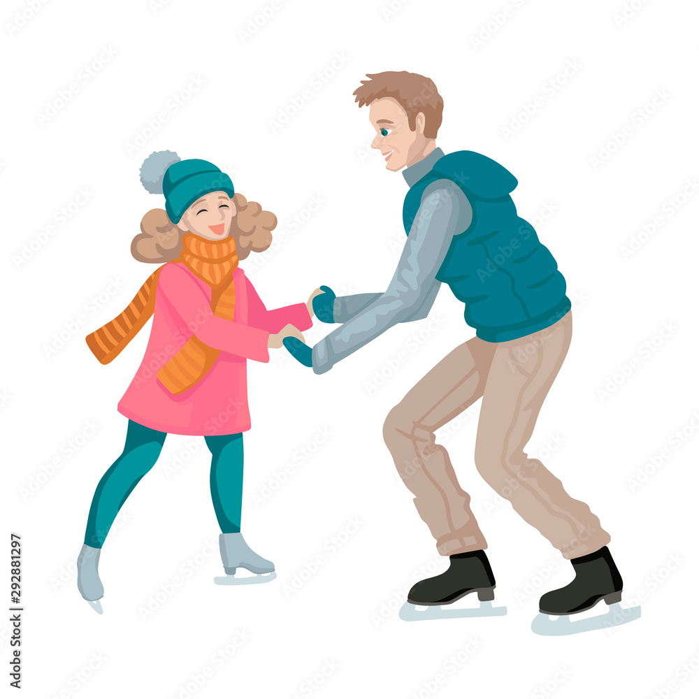 Dad and daughter skate. Vector illustration of people. Dad and daughter skate. Vector illustration of people.