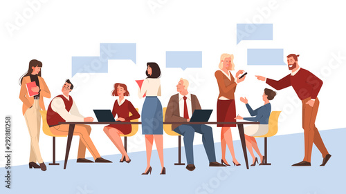 Discussion and brainstorming in team concept illustration