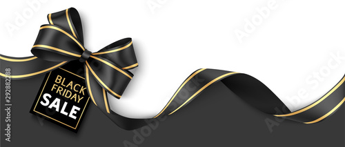 Black friday sale design template. Decorative black bow with price tag. Vector illustration. photo