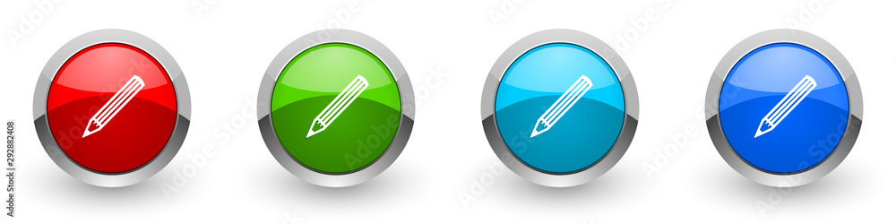 Pencil silver metallic glossy icons, red, set of modern design buttons for web, internet and mobile applications in four colors options isolated on white background Pencil silver metallic glossy icons, red, set of modern design buttons for web, internet and mobile applications in four colors options isolated on white background