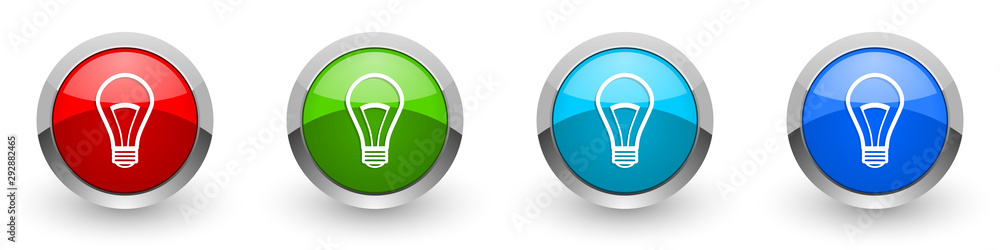 Bulb silver metallic glossy icons, red, set of modern design buttons for web, internet and mobile applications in four colors options isolated on white background Bulb silver metallic glossy icons, red, set of modern design buttons for web, internet and mobile applications in four colors options isolated on white background