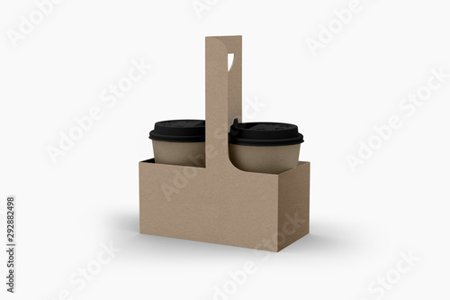 Download 3d Illustrator Paper Coffee Cup Carrier Mockup Cup Holder Isolated On White Background Stock Illustration Adobe Stock
