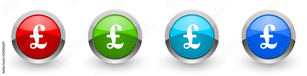 Pound silver metallic glossy icons, red, set of modern design buttons for web, internet and mobile applications in four colors options isolated on white background Pound silver metallic glossy icons, red, set of modern design buttons for web, internet and mobile applications in four colors options isolated on white background