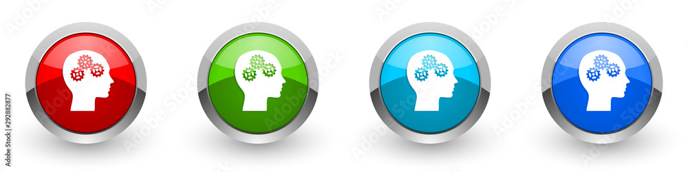 Head silver metallic glossy icons, red, set of modern design buttons for web, internet and mobile applications in four colors options isolated on white background Head silver metallic glossy icons, red, set of modern design buttons for web, internet and mobile applications in four colors options isolated on white background