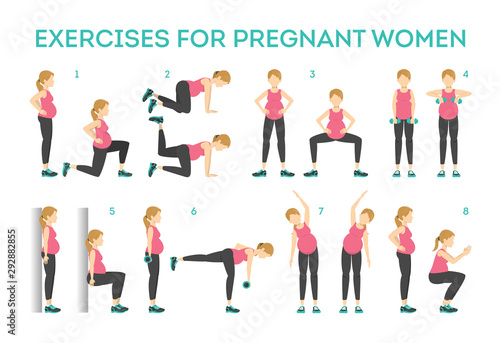 Exercise set for pregnant woman. Sport during pregnancy