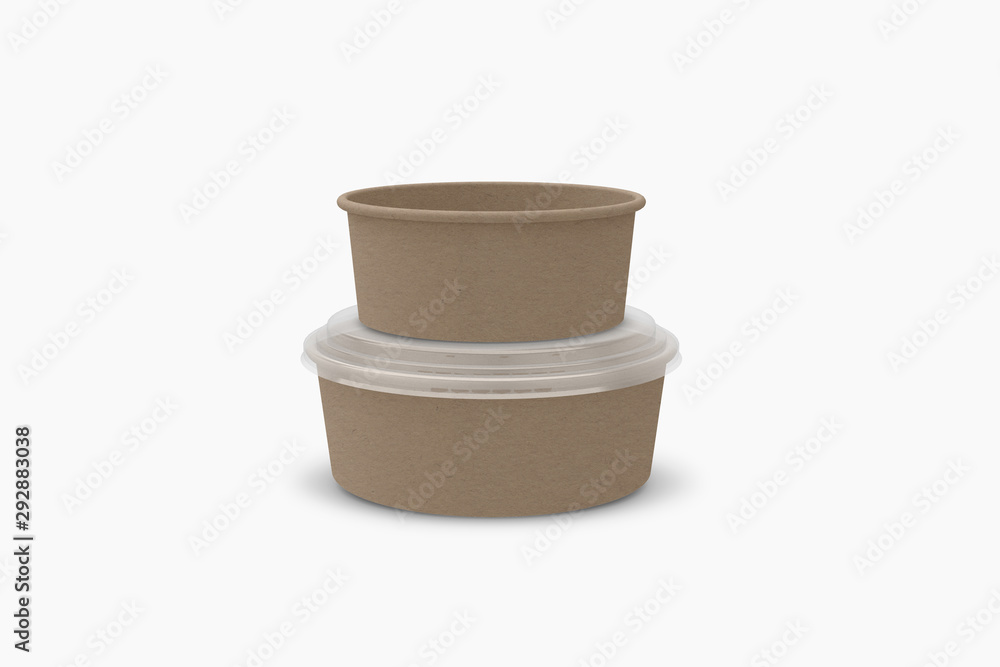 3D illustrator Paper food container with plastic lid isolated on white background 3D illustrator Paper food container with plastic lid isolated on white background