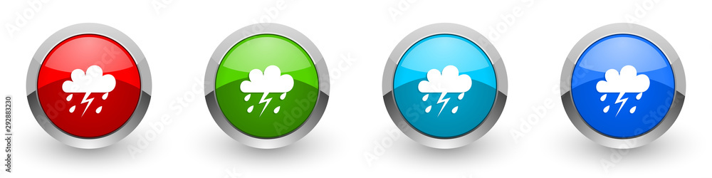 Storm silver metallic glossy icons, red, set of modern design buttons for web, internet and mobile applications in four colors options isolated on white background Storm silver metallic glossy icons, red, set of modern design buttons for web, internet and mobile applications in four colors options isolated on white background