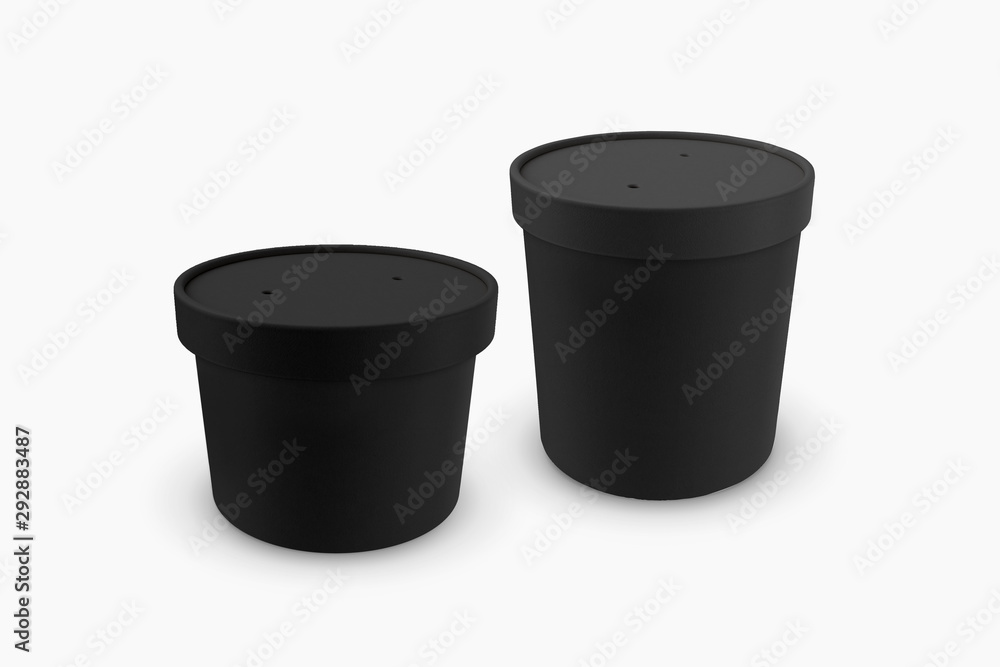 3D illustrator Paper food container with plastic lid isolated on white background 3D illustrator Paper food container with plastic lid isolated on white background