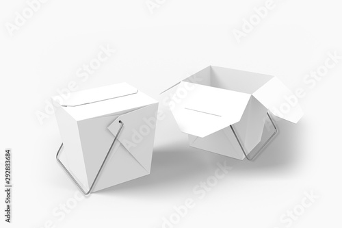 3D illustrator Close and open blank wok box mockup stand isolated