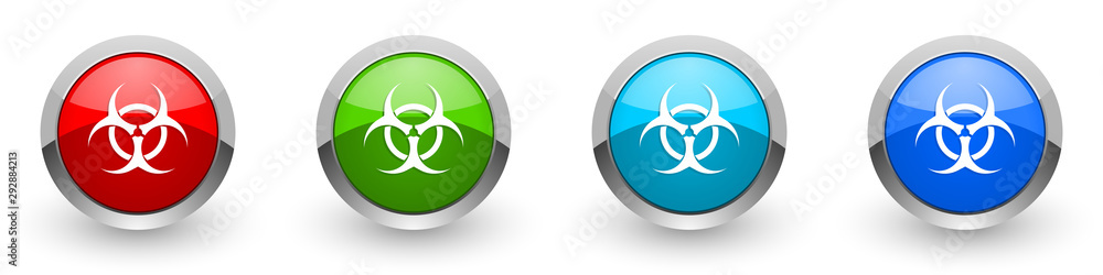 Biohazard silver metallic glossy icons, red, set of modern design buttons for web, internet and mobile applications in four colors options isolated on white background Biohazard silver metallic glossy icons, red, set of modern design buttons for web, internet and mobile applications in four colors options isolated on white background