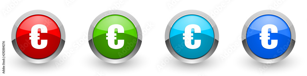 Euro silver metallic glossy icons, red, set of modern design buttons for web, internet and mobile applications in four colors options isolated on white background Euro silver metallic glossy icons, red, set of modern design buttons for web, internet and mobile applications in four colors options isolated on white background