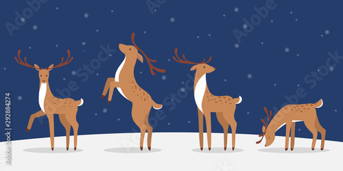 Christmas deer on winter. Cute animal with beautiful antler