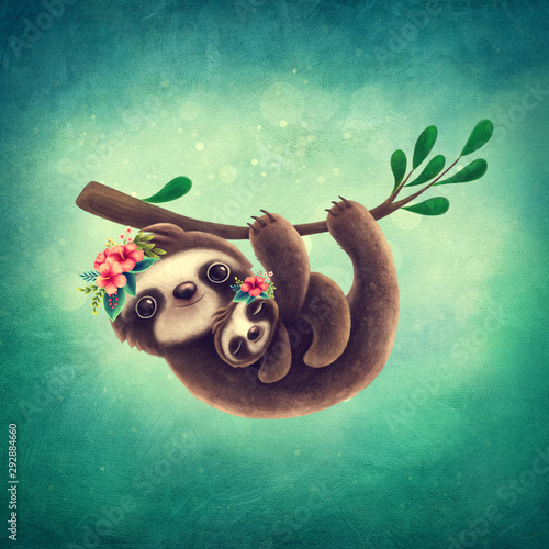 Sloth Mom with a Baby