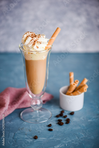 Ice coffee with whipped cream