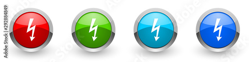 Free Download Bolt silver metallic glossy icons, red, set of modern design buttons for web, internet and mobile applications in four colors options isolated on white background - GFXLoad
