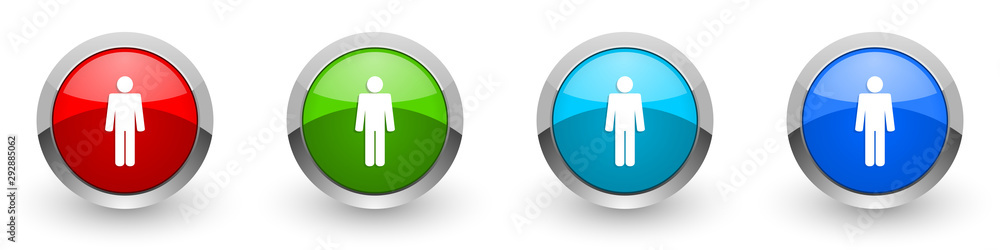 Male silver metallic glossy icons, red, set of modern design buttons for web, internet and mobile applications in four colors options isolated on white background Male silver metallic glossy icons, red, set of modern design buttons for web, internet and mobile applications in four colors options isolated on white background