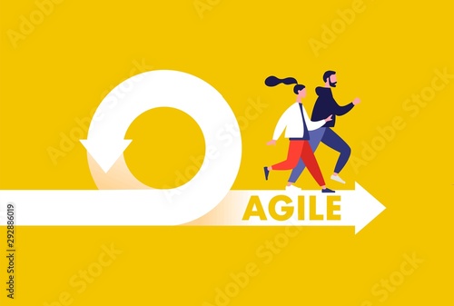 Agile development methodology icon vector illustration. Agile Life Cycle Icon Vector. People running to success. Flexible developing process logo. T-shirt print design. photo