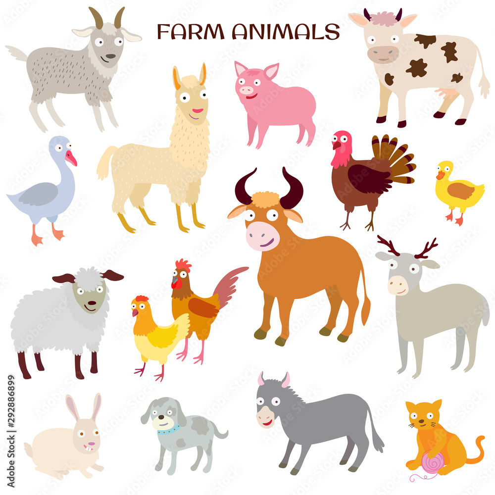 Farm animals set Large collection Vector illustration isolated on white Farm animals set Large collection Vector illustration isolated on white