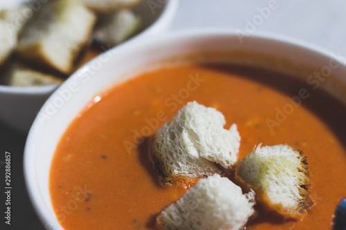 Italian tomato soup with croutons