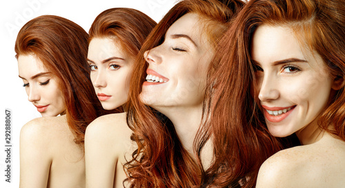 Collage of sensual redhead woman with beautiful hair.