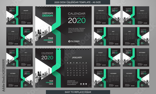 Desk Calendar 2020 template - 12 months included - A5 Size