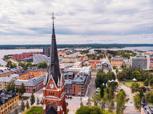 Lulea, Sweden - July 05, 2019: Panorama city, Cathedral sunny day, blue sky photo