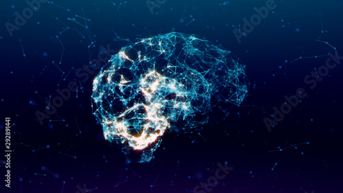 Glowing human brain with nerve cells. 3d illustration