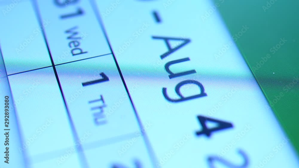 Close up of a Digital Calender on screen Close up of a Digital Calender on screen