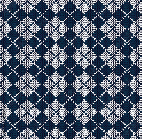 Winter Christmas x-mas knit seamless background Knitted pattern. Checkered plaid