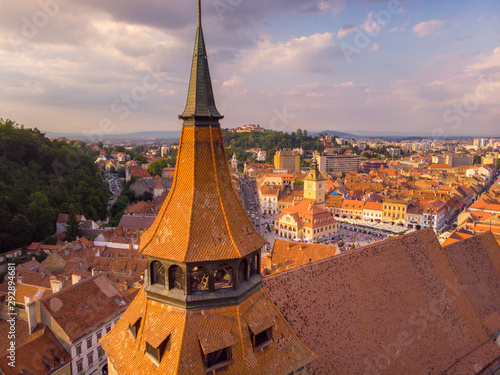 Wallpaper Mural Brasov cityscape with black cathedral and mountain on backround in Romania. Aerial view Torontodigital.ca
