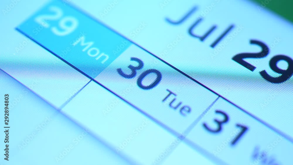 Close up of a Digital Calender on screen Close up of a Digital Calender on screen