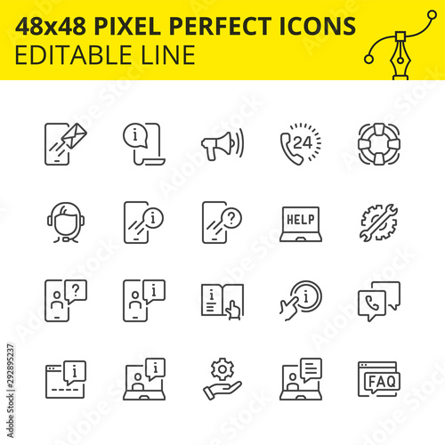 Simple set of icons for technical support and 24\7 assistance. Get the qualified answer any time or consult with the specialist of our call-center. Contains such Icons as handset, speaker, headset.