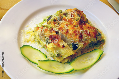 Vegetarian lasagna with zucchini and cheese