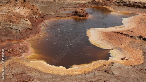 Dallol Sulphur springs and pools Danakil Depression Ethiopia.   The Sulphur springs create the unearthly colourful and beautiful landscape